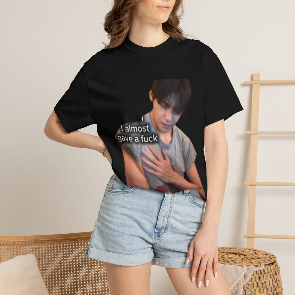 T-Shirt — 'I Almost Gave a F***' Meme Graphic Tee (Front Photo, Back "LOOK DIFFERENT")