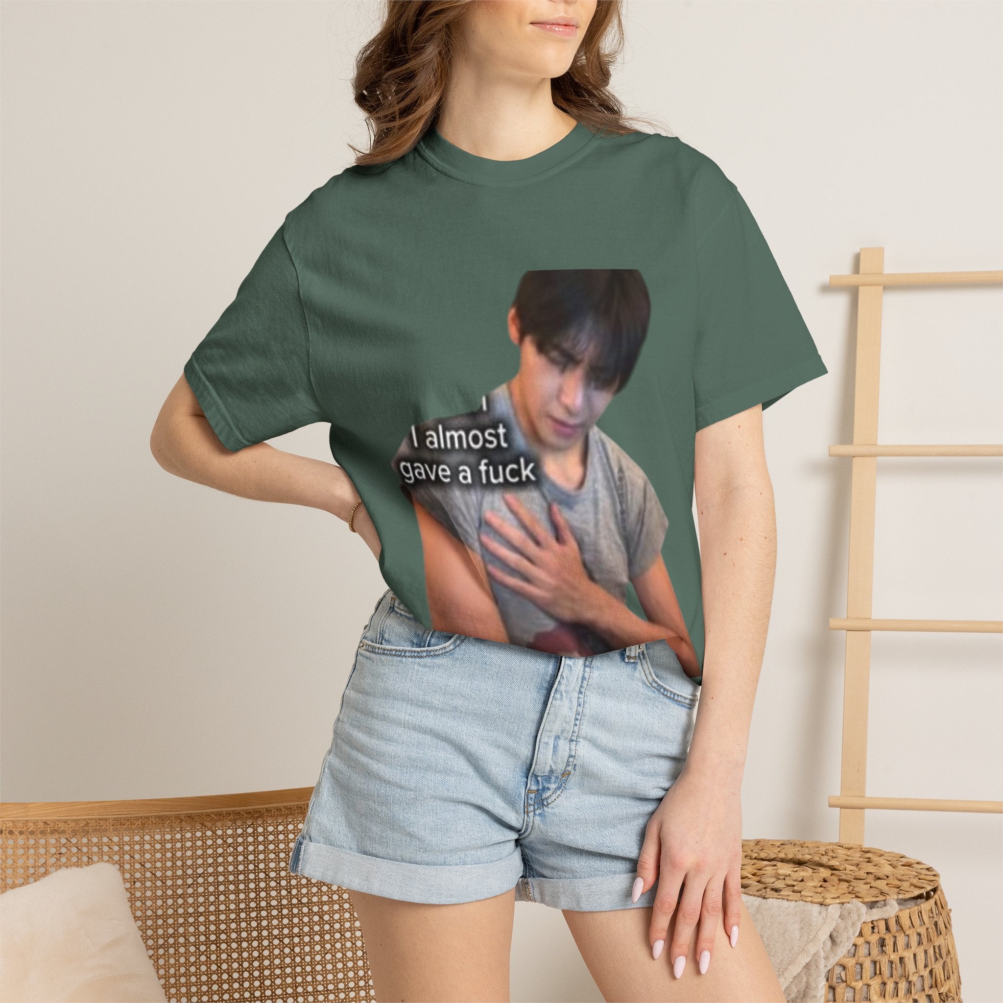 T-Shirt — 'I Almost Gave a F***' Meme Graphic Tee (Front Photo, Back "LOOK DIFFERENT")