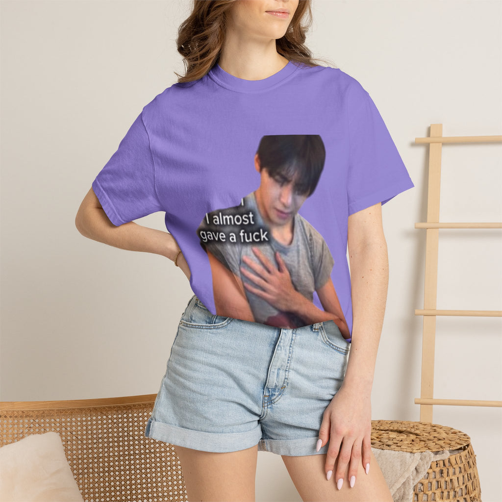 T-Shirt — 'I Almost Gave a F***' Meme Graphic Tee (Front Photo, Back "LOOK DIFFERENT")