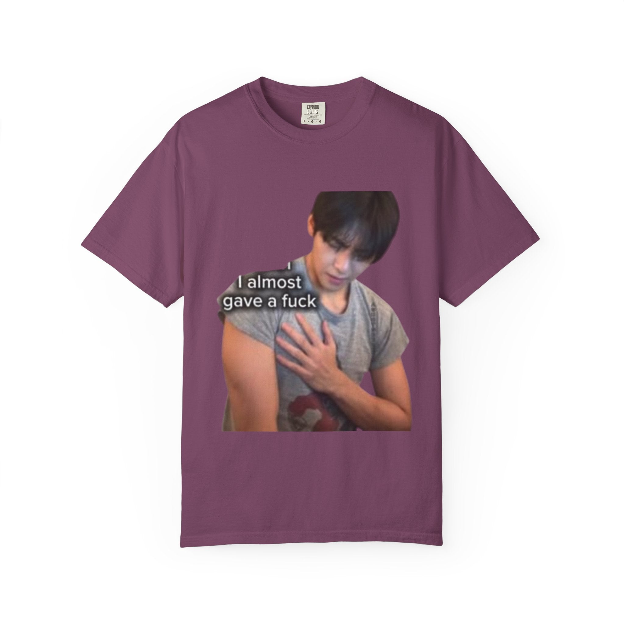 T-Shirt — 'I Almost Gave a F***' Meme Graphic Tee (Front Photo, Back "LOOK DIFFERENT")