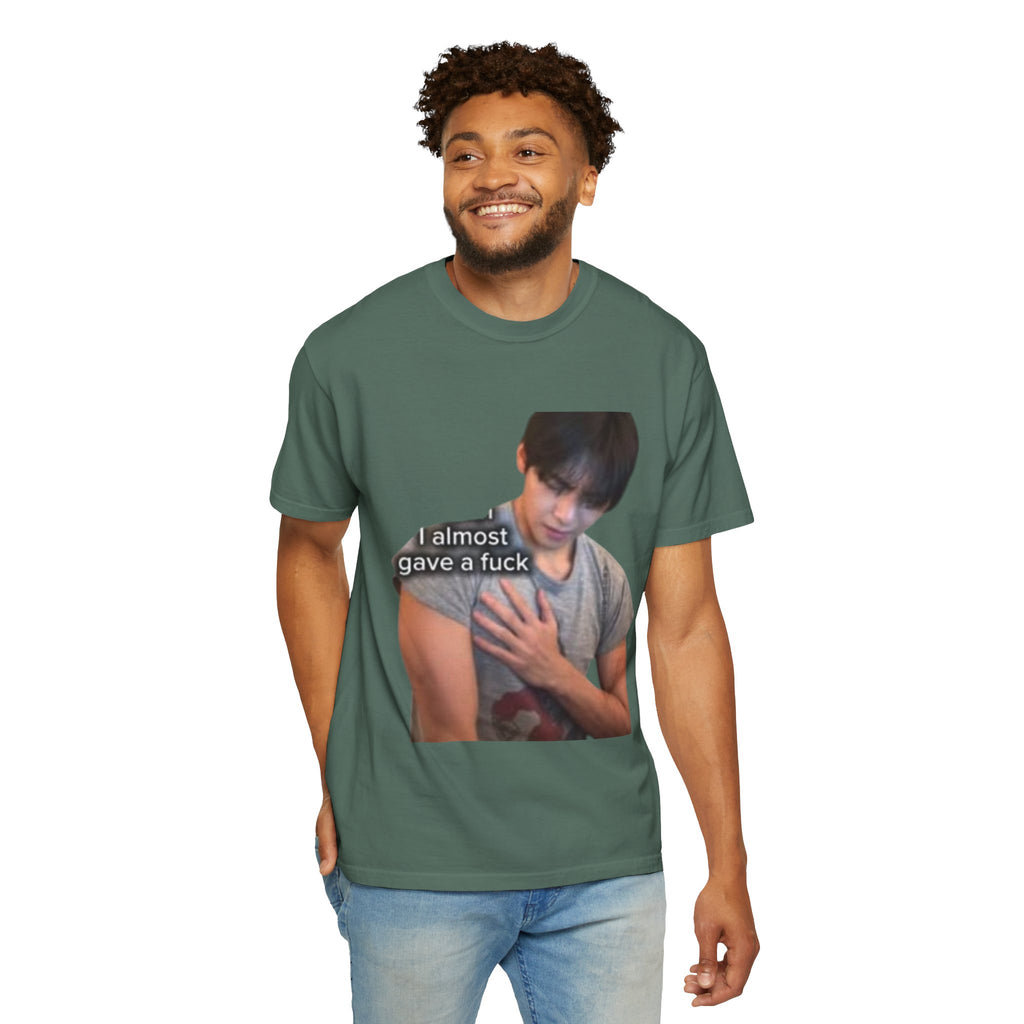 T-Shirt — 'I Almost Gave a F***' Meme Graphic Tee (Front Photo, Back "LOOK DIFFERENT")