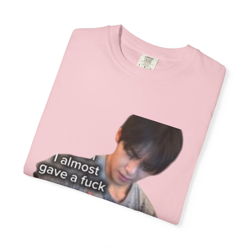 T-Shirt — 'I Almost Gave a F***' Meme Graphic Tee (Front Photo, Back "LOOK DIFFERENT")