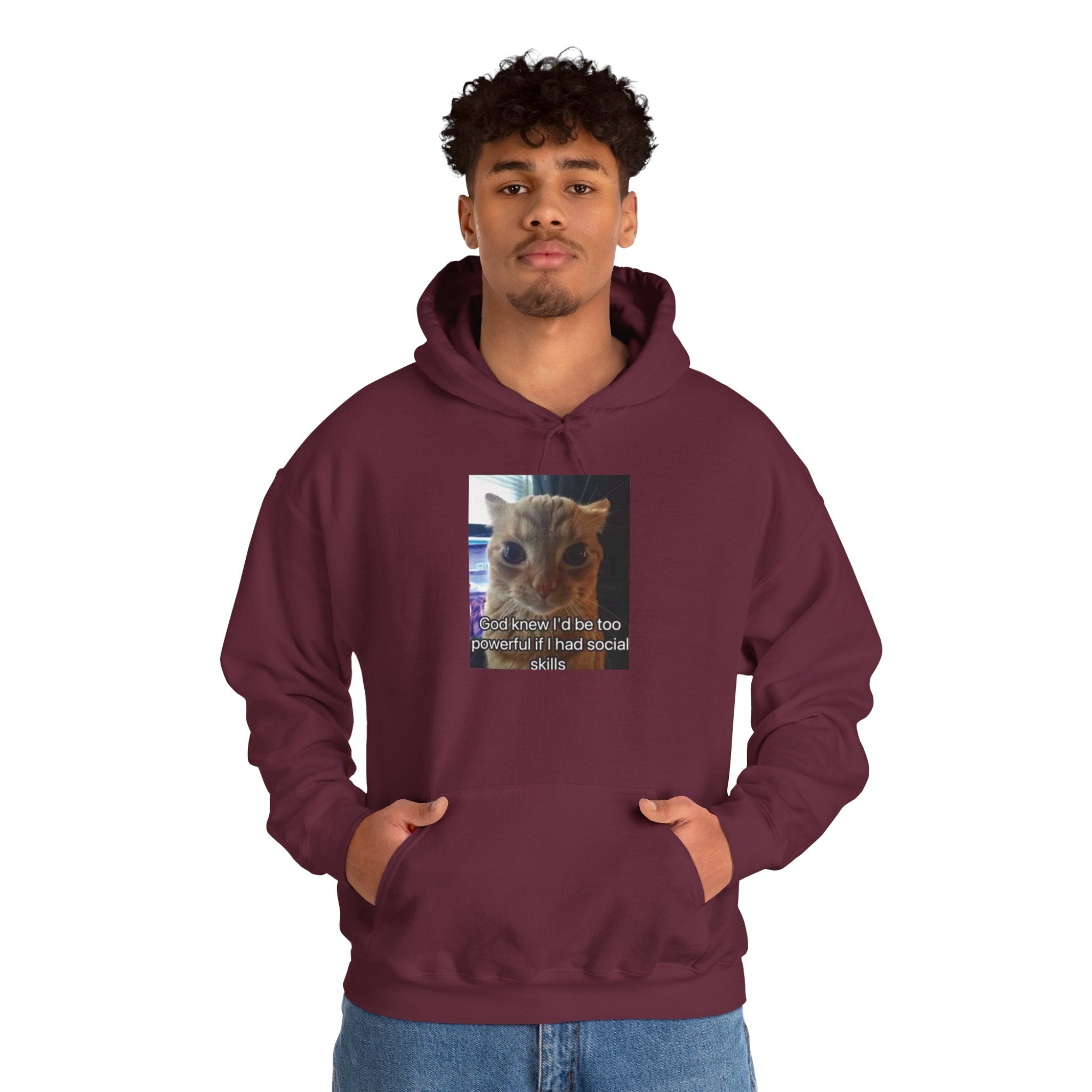 Hoodie — Funny Cat Meme ‘I’d Be Two Weeks Ahead If I Had Social Skills’ (Look Different Back)