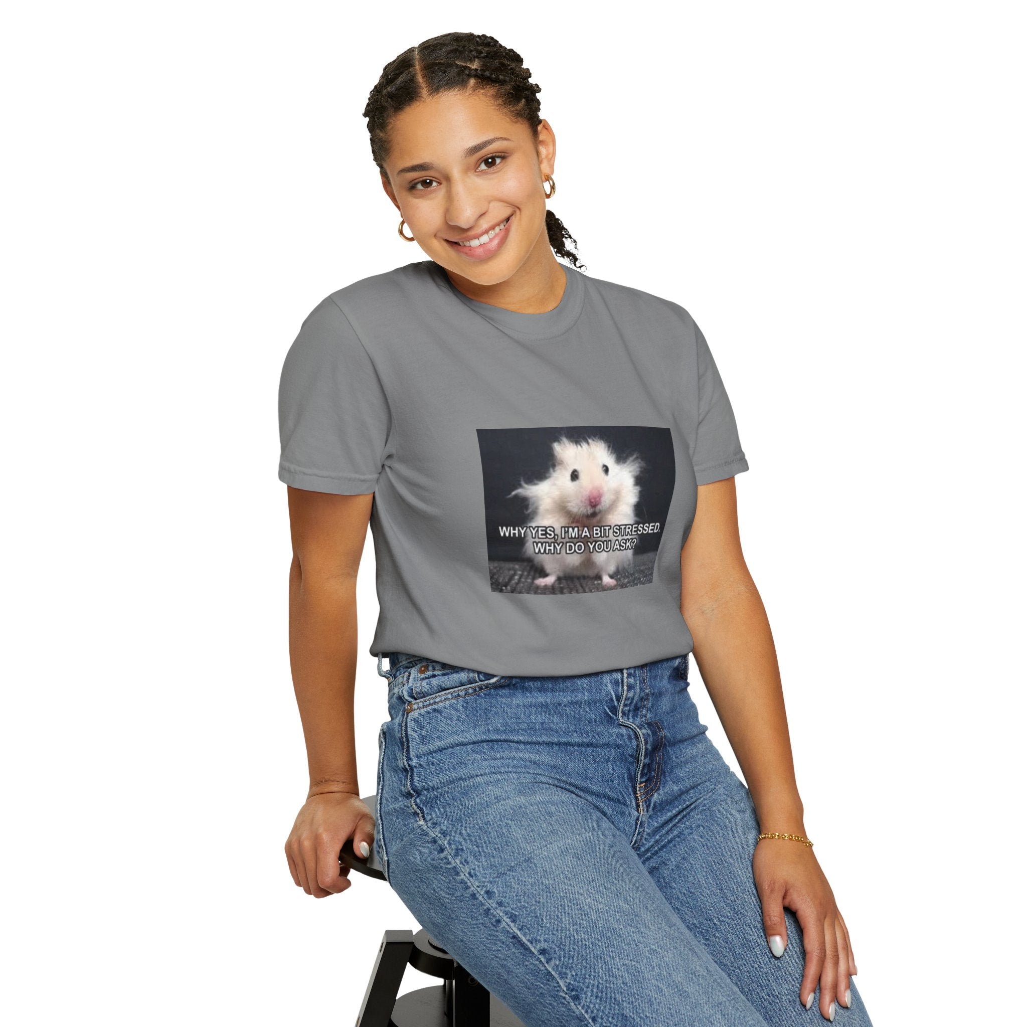 Cute Hamster Graphic Tee — "Why Yes, I’m Stressed. Whaddya Got?"