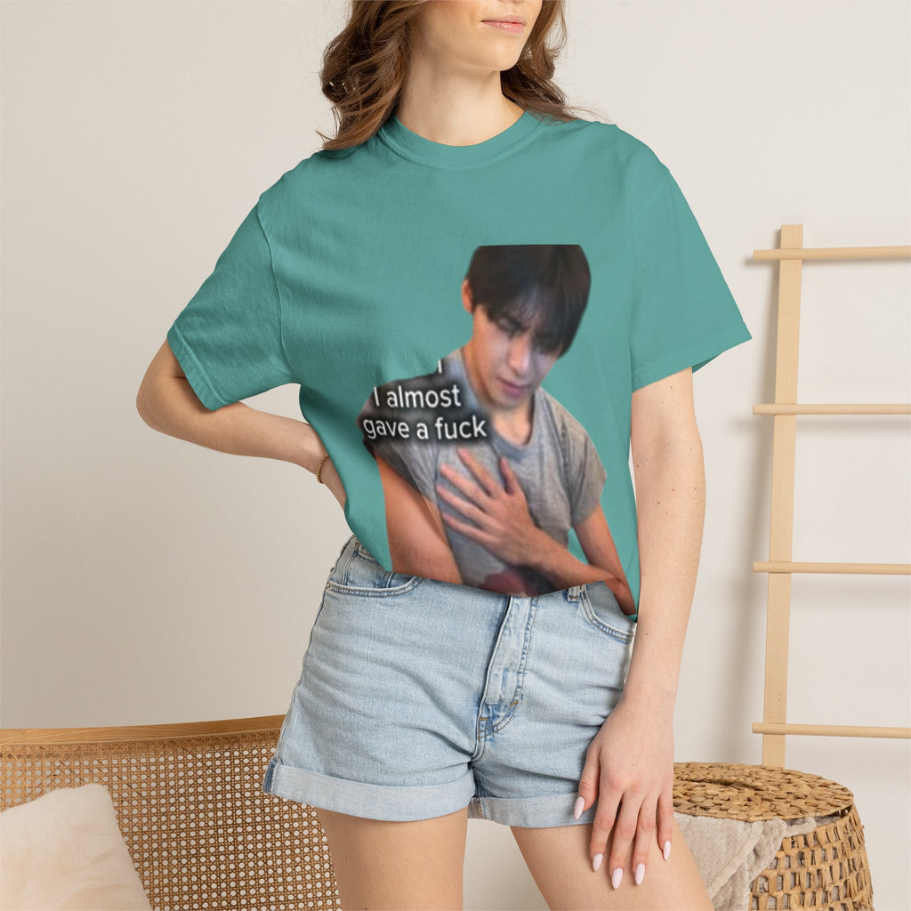 T-Shirt — 'I Almost Gave a F***' Meme Graphic Tee (Front Photo, Back "LOOK DIFFERENT")