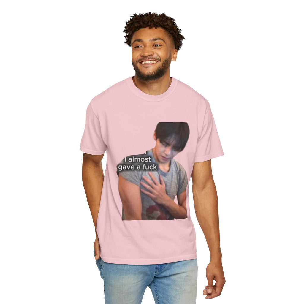 T-Shirt — 'I Almost Gave a F***' Meme Graphic Tee (Front Photo, Back "LOOK DIFFERENT")
