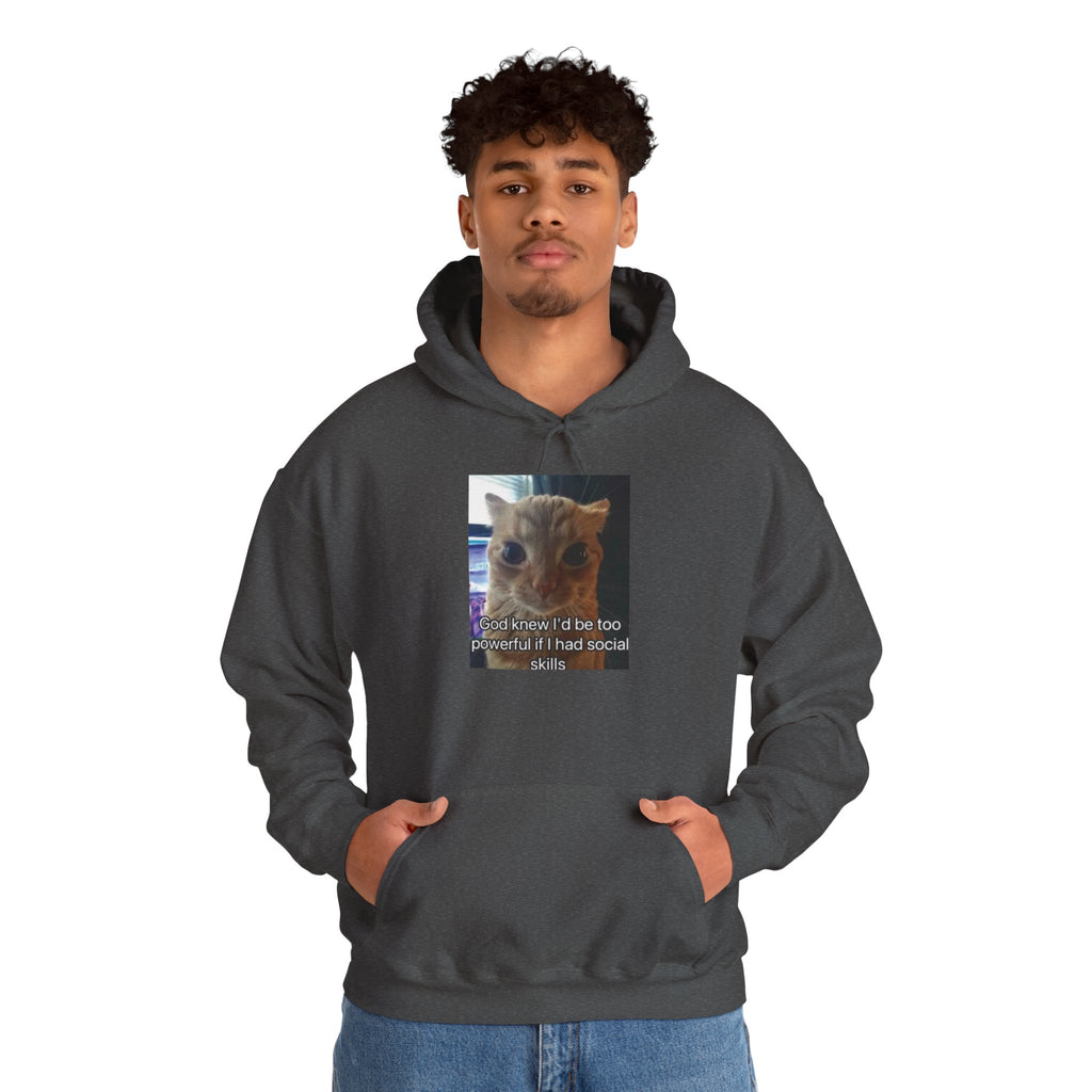 Hoodie — Funny Cat Meme ‘I’d Be Two Weeks Ahead If I Had Social Skills’ (Look Different Back)