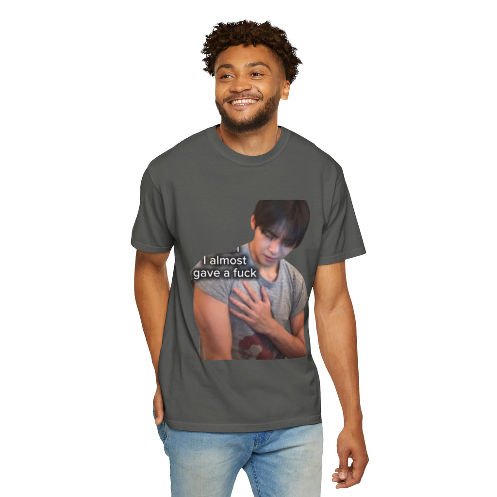 T-Shirt — 'I Almost Gave a F***' Meme Graphic Tee (Front Photo, Back "LOOK DIFFERENT")