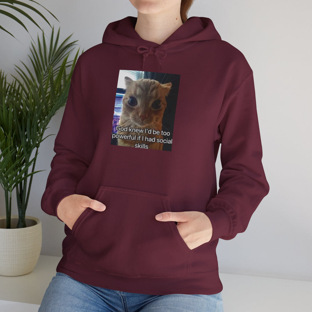 Hoodie — Funny Cat Meme ‘I’d Be Two Weeks Ahead If I Had Social Skills’ (Look Different Back)