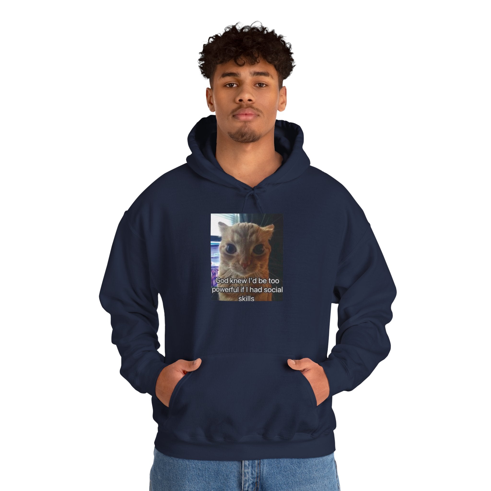 Hoodie — Funny Cat Meme ‘I’d Be Two Weeks Ahead If I Had Social Skills’ (Look Different Back)