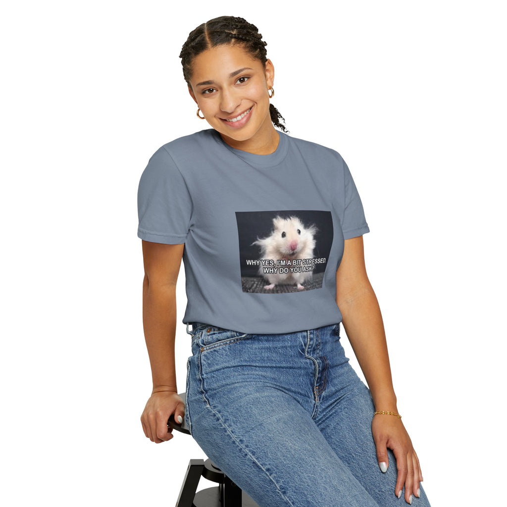 Cute Hamster Graphic Tee — "Why Yes, I’m Stressed. Whaddya Got?"