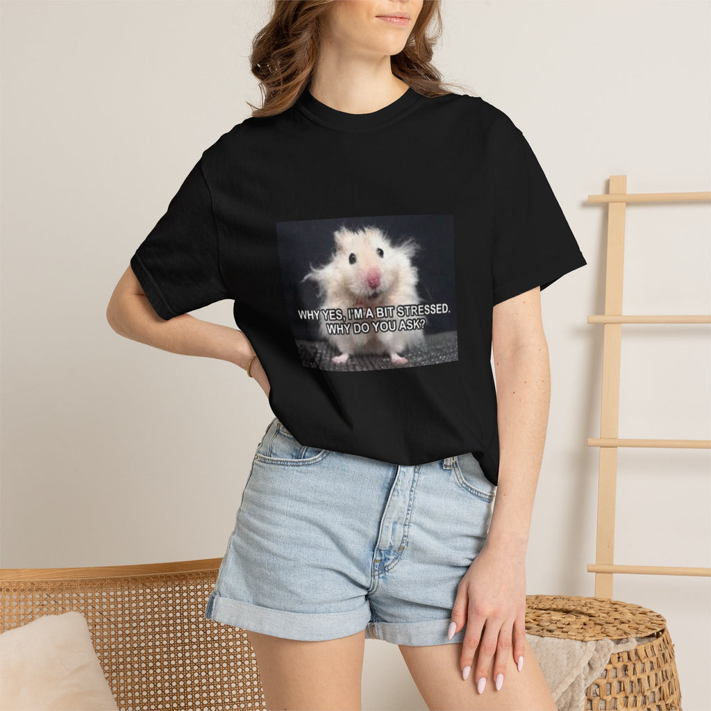 Cute Hamster Graphic Tee — "Why Yes, I’m Stressed. Whaddya Got?"