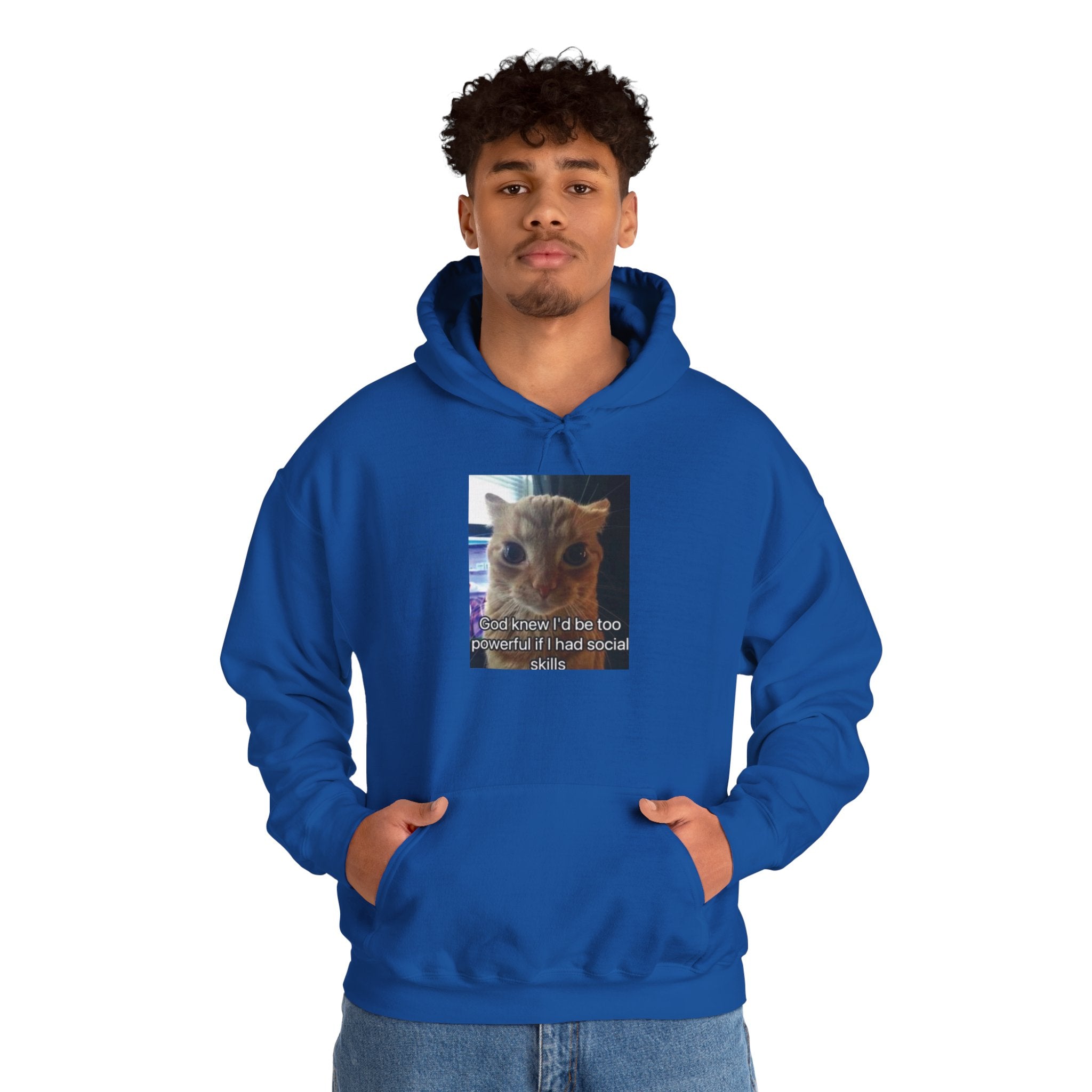 Hoodie — Funny Cat Meme ‘I’d Be Two Weeks Ahead If I Had Social Skills’ (Look Different Back)