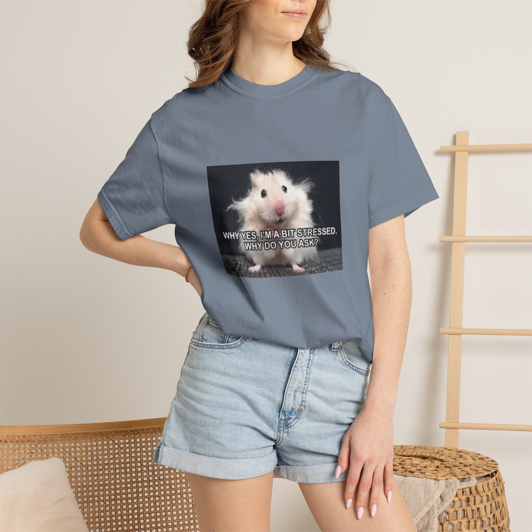 Cute Hamster Graphic Tee — "Why Yes, I’m Stressed. Whaddya Got?"