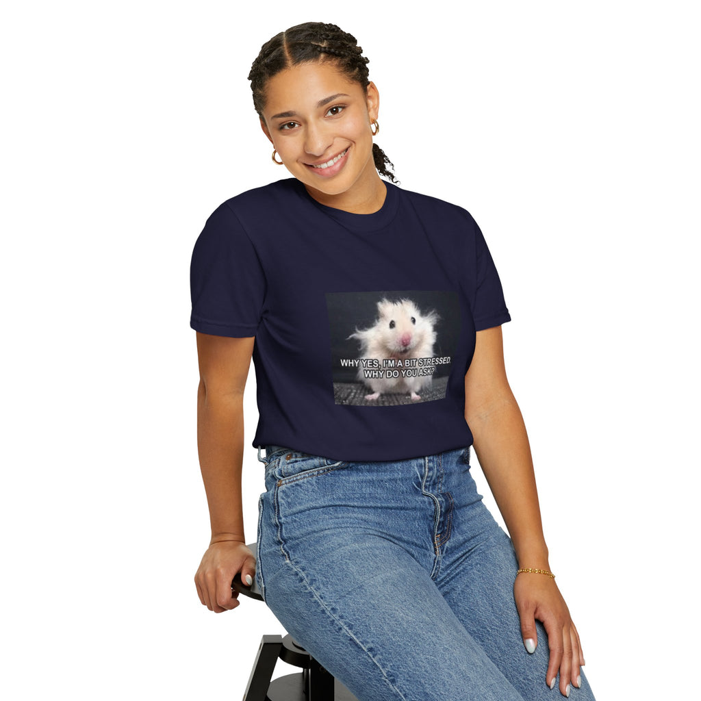 Cute Hamster Graphic Tee — "Why Yes, I’m Stressed. Whaddya Got?"