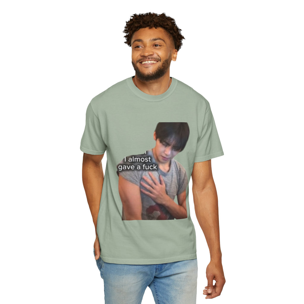 T-Shirt — 'I Almost Gave a F***' Meme Graphic Tee (Front Photo, Back "LOOK DIFFERENT")