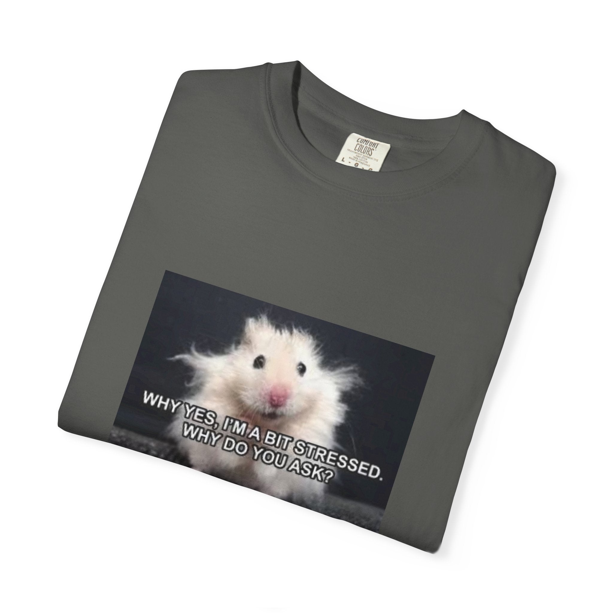 Cute Hamster Graphic Tee — "Why Yes, I’m Stressed. Whaddya Got?"
