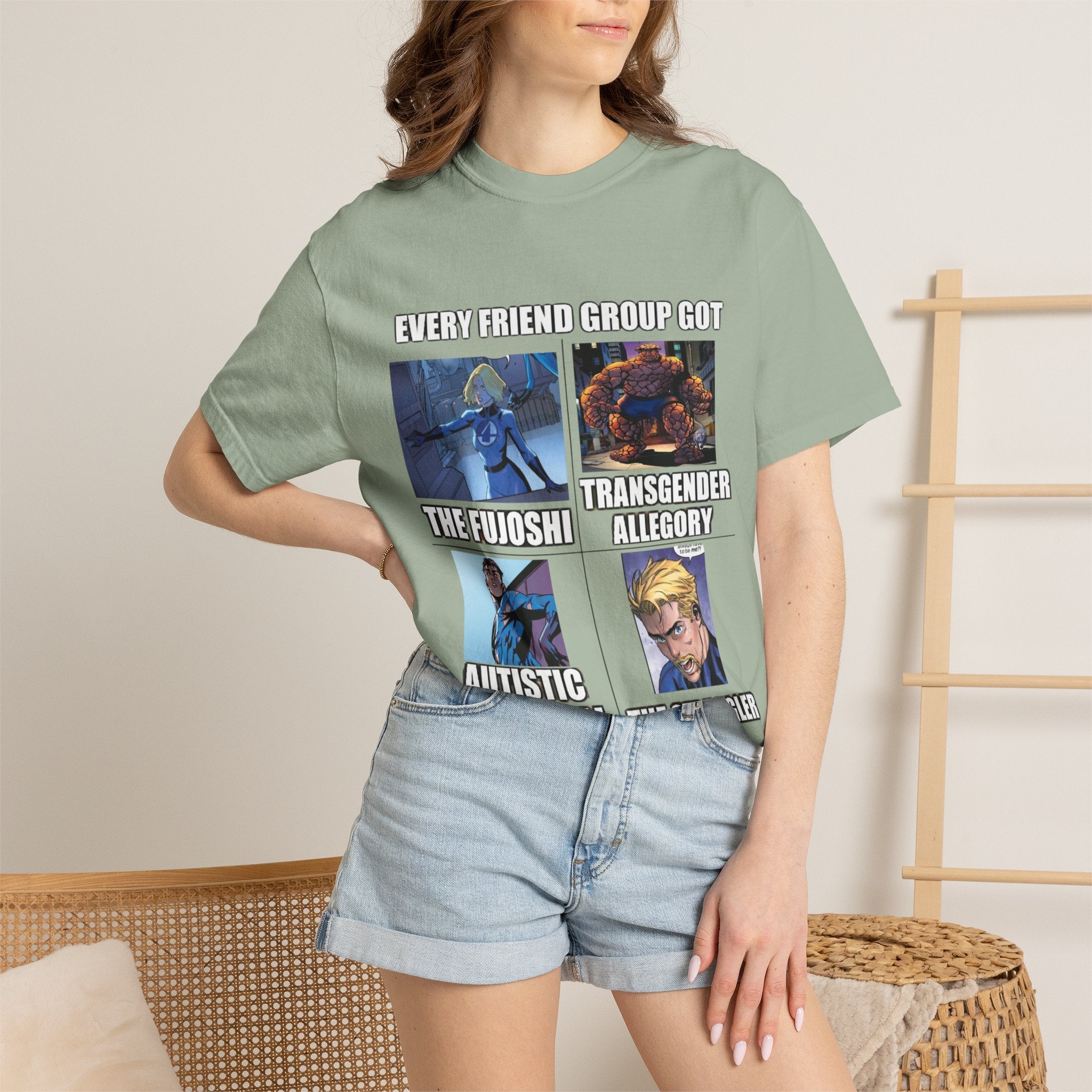 Meme Group-Character Graphic T-Shirt — "Every Friend Group Got" Front & "LOOK Different" Back
