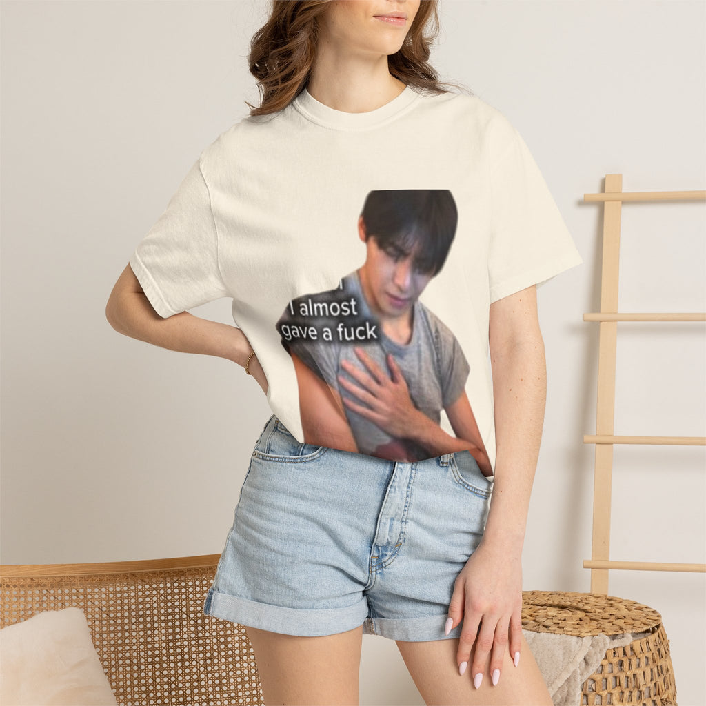 T-Shirt — 'I Almost Gave a F***' Meme Graphic Tee (Front Photo, Back "LOOK DIFFERENT")